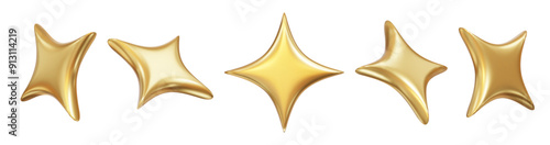 3d golden sparkle star set. Stock vector illustration on isolated background.