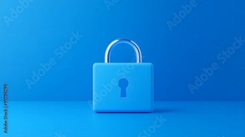 Minimalist blue padlock metaphor representing security and protection, isolated on a vibrant blue background for digital safety concepts.