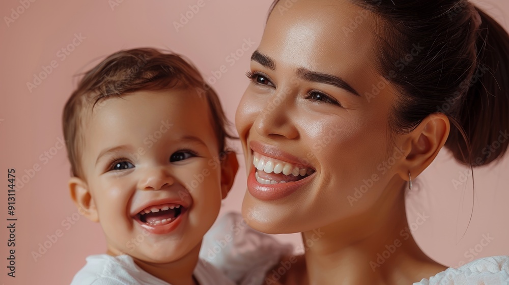 Heartwarming studio portrait of a Brazilian mother and her joyful baby, radiating mutual love. Heartwarming studio portrait of a Brazilian mother and her joyful baby, radiating mutual love.