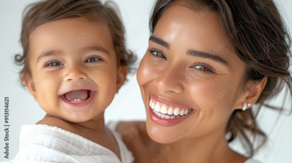 Affectionate moment between a Brazilian mother and her beaming baby, highlighting their close relationship. Affectionate moment between a Brazilian mother and her beaming baby, highlighting their close relationship.