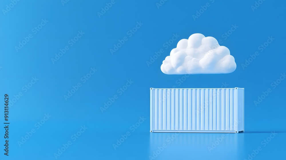 Minimalist image of a shipping container under a cloud on a blue background, symbolizing cloud storage and technology solutions. Minimalist image of a shipping container under a cloud on a blue background, symbolizing cloud storage and technology solutions.