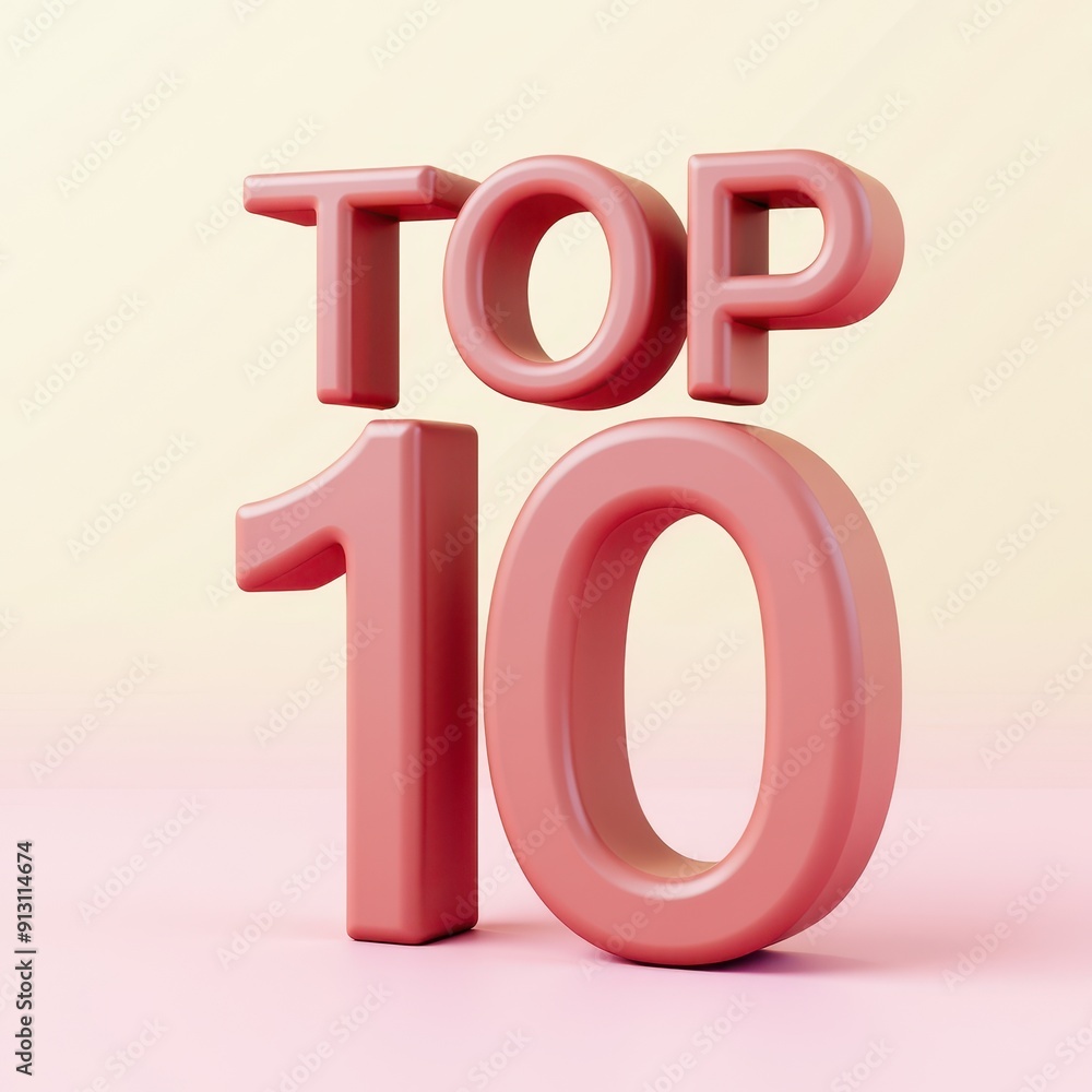 3D 'Top 10' text in bold pink letters on a pastel backdrop. 3D 'Top 10' text in bold pink letters on a pastel backdrop.