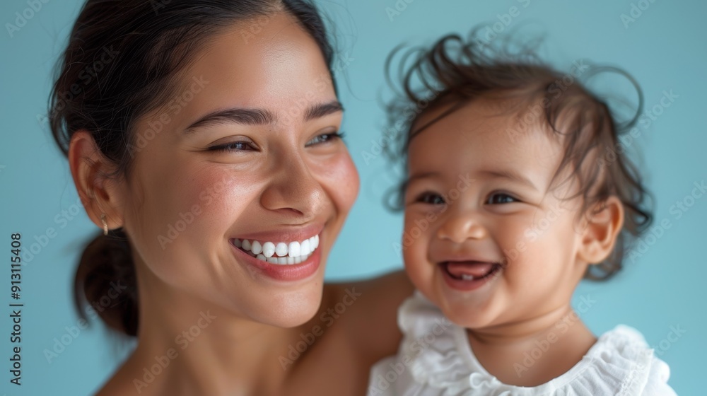 Affectionate bond of a mother and her joyful baby, radiating love in a light-filled studio. Affectionate bond of a mother and her joyful baby, radiating love in a light-filled studio.