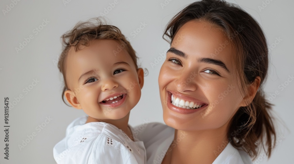 Affectionate studio photo of a mother and her happy baby, radiating love and warmth. Affectionate studio photo of a mother and her happy baby, radiating love and warmth.