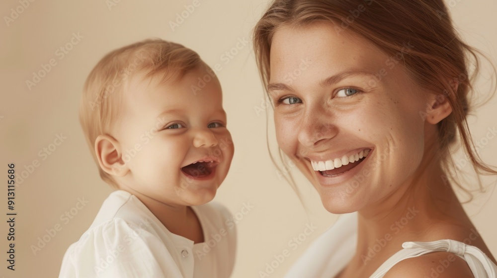 Reflecting their emotional connection, a warm studio image of a mother and her happy baby. Reflecting their emotional connection, a warm studio image of a mother and her happy baby.