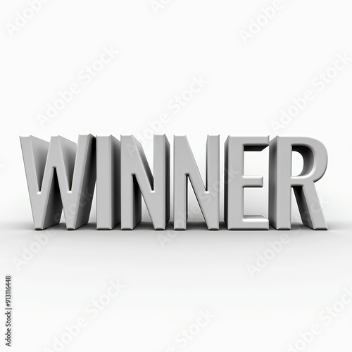 Silver 3D text reading 'WINNER' on a minimalist white background.