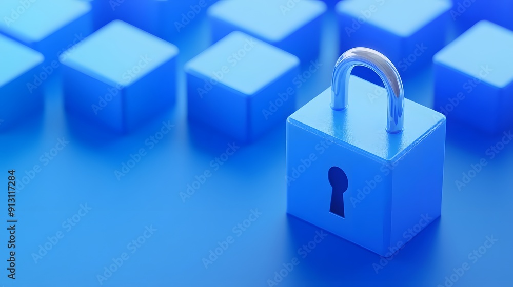 Secure blue padlock on a blue background symbolizing data protection and security in digital environments. Secure blue padlock on a blue background symbolizing data protection and security in digital environments.