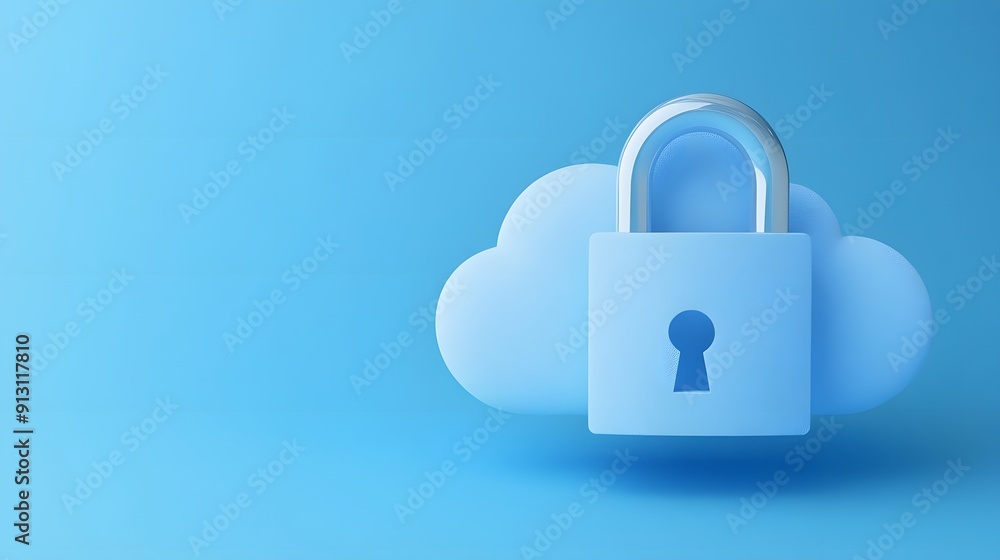Secure cloud computing concept. Blue cloud icon with padlock symbolizing data security and protection in digital storage. Secure cloud computing concept. Blue cloud icon with padlock symbolizing data security and protection in digital storage.