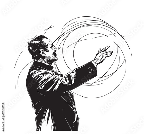 sketch male musician conductor in black coat