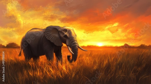 Majestic Elephant in Savannah Wallpaper