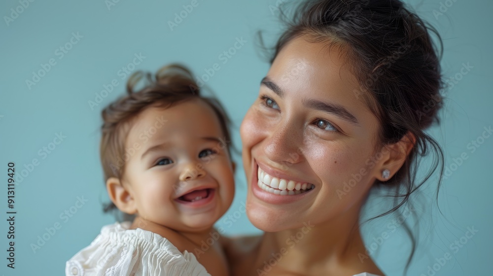 Heartfelt connection between a mother and her joyful baby, beautifully captured in a light studio. Heartfelt connection between a mother and her joyful baby, beautifully captured in a light studio.
