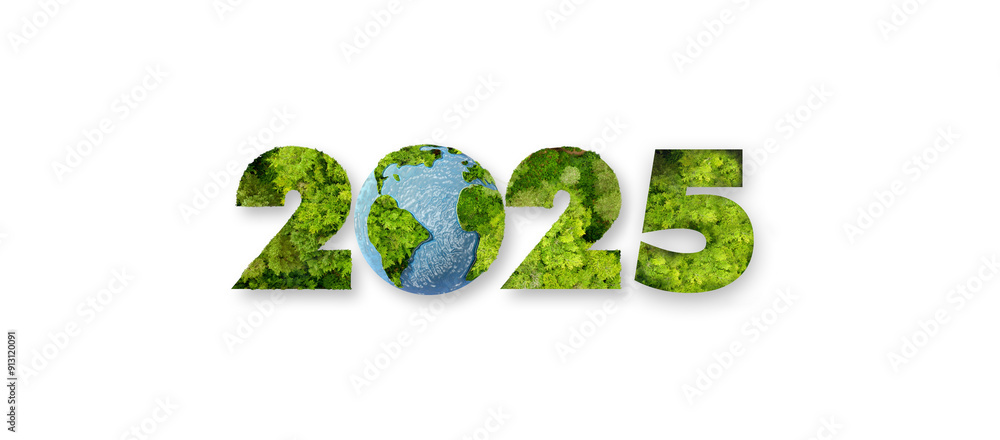 2025 numbers, in a shape of green forest, planet earth, 3d globe, on white background. New Year, recycling, environmental conservation concept. Earth day illustration 2025 numbers, in a shape of green forest, planet earth, 3d globe, on white background. New Year, recycling, environmental conservation concept. Earth day illustration