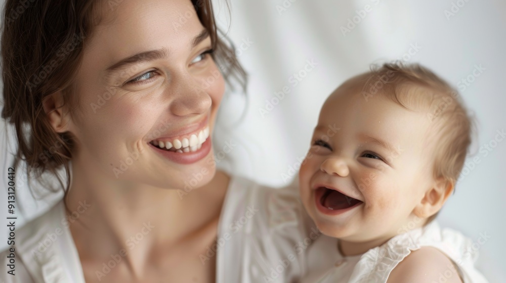 Reflecting their affectionate bond, a joyful studio portrait of a mother and her smiling baby. Reflecting their affectionate bond, a joyful studio portrait of a mother and her smiling baby.