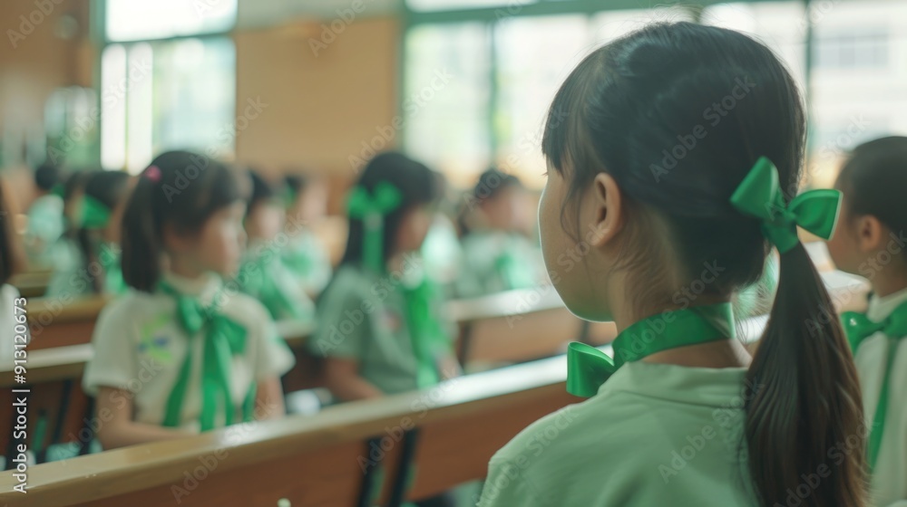 Asian School Hosting Mental Health Awareness Day with Students and Teachers Wearing Green Ribbons Asian School Hosting Mental Health Awareness Day with Students and Teachers Wearing Green Ribbons