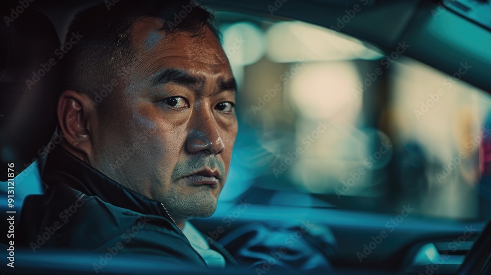 Asian Ride-Share Taxi Driver in His 40s Waiting for Passengers, Representing Gig Economy Flexibility Asian Ride-Share Taxi Driver in His 40s Waiting for Passengers, Representing Gig Economy Flexibility