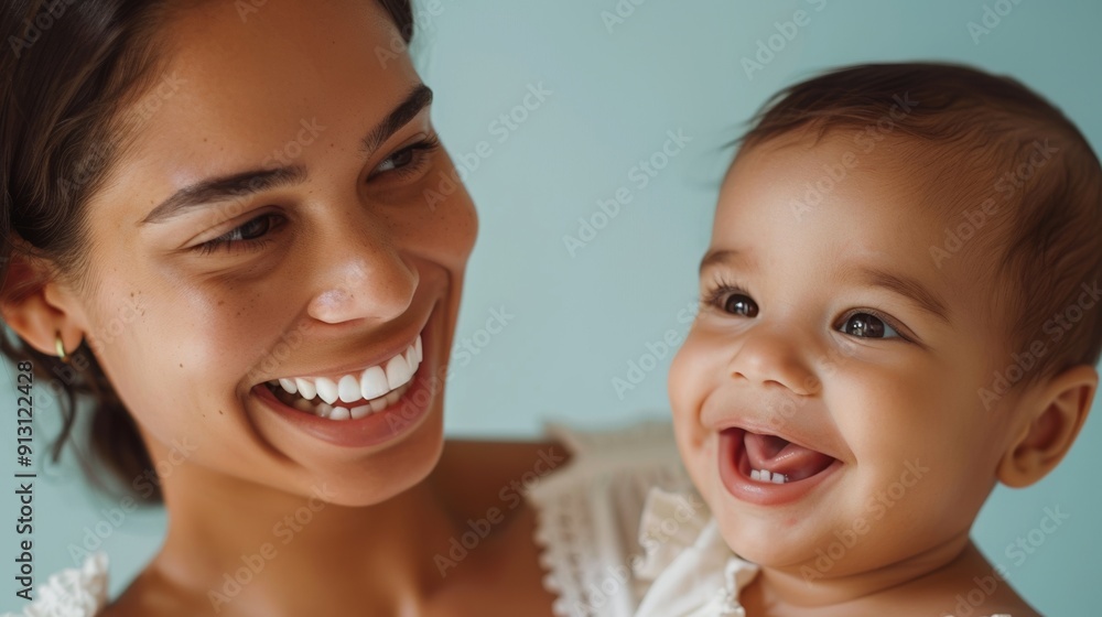 Loving interaction of a Latino mother and her smiling baby, reflecting their deep emotional bond.