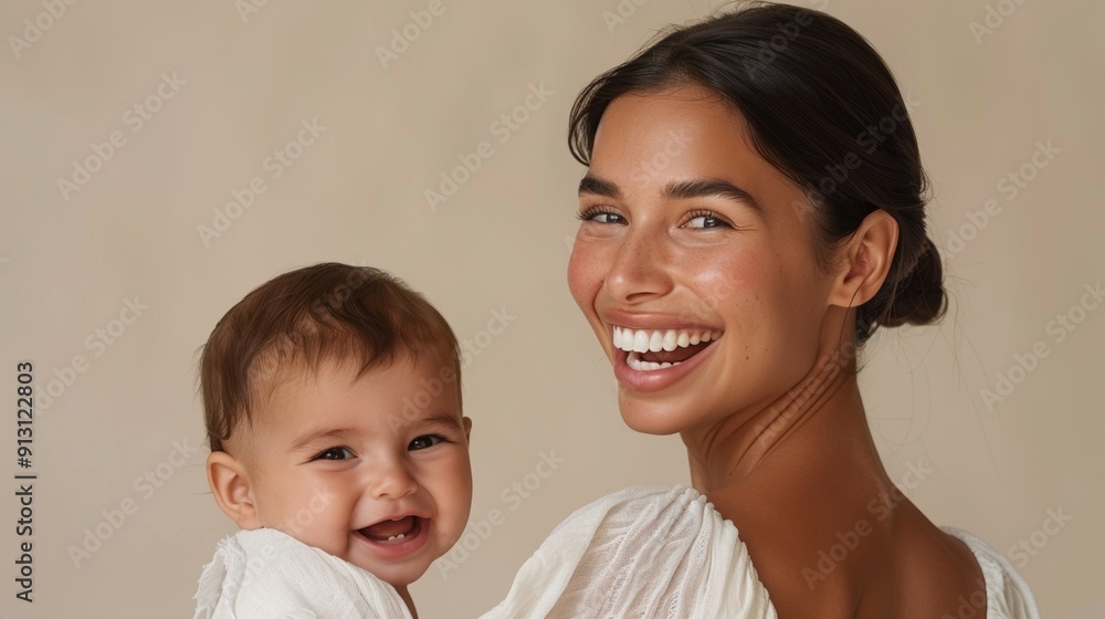 Heartfelt connection between a mother and her joyful baby, beautifully captured in a light studio. Heartfelt connection between a mother and her joyful baby, beautifully captured in a light studio.