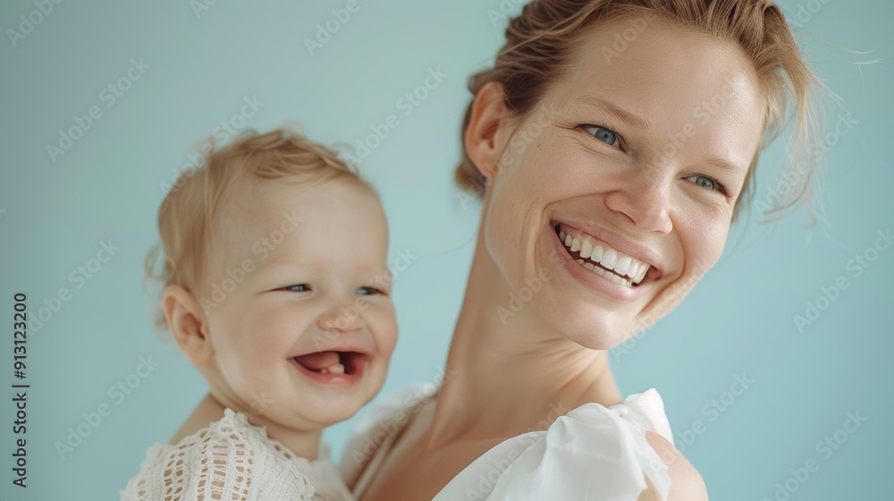 A tender moment between a mother and her cheerful baby, beautifully captured in a bright studio. A tender moment between a mother and her cheerful baby, beautifully captured in a bright studio.