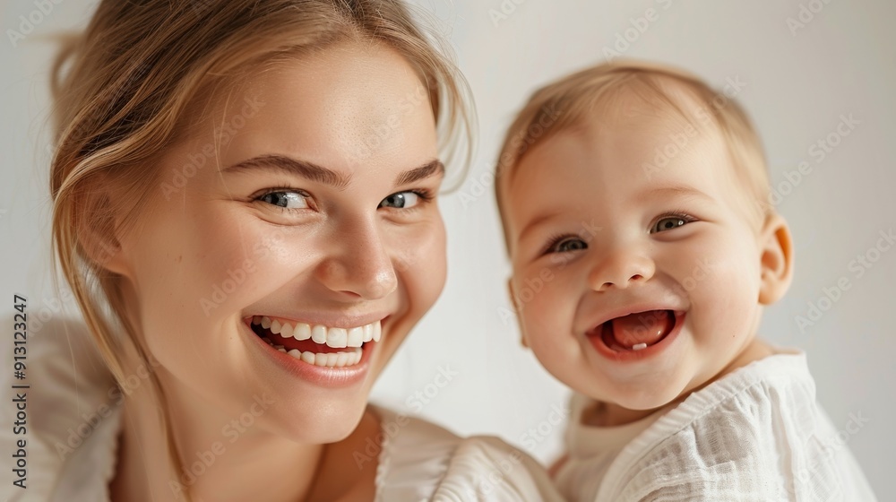 Capturing a tender interaction, a warm studio portrait of a mother and her joyful baby. Capturing a tender interaction, a warm studio portrait of a mother and her joyful baby.