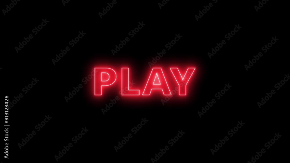 Neon glowing play text animation on isolated black background. Neon glowing play text animation on isolated black background.