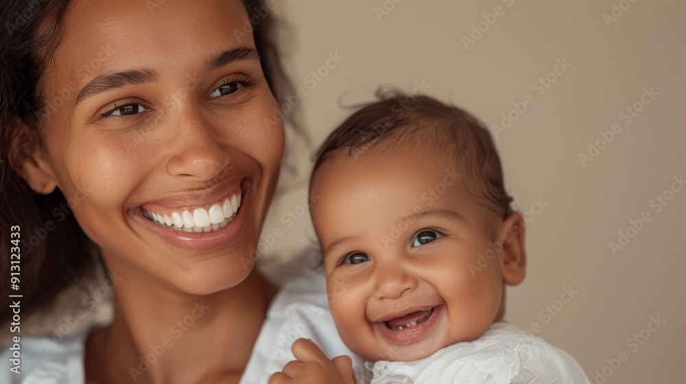 Affectionate connection is beautifully shown through the smiles of a mother and her happy baby. Affectionate connection is beautifully shown through the smiles of a mother and her happy baby.