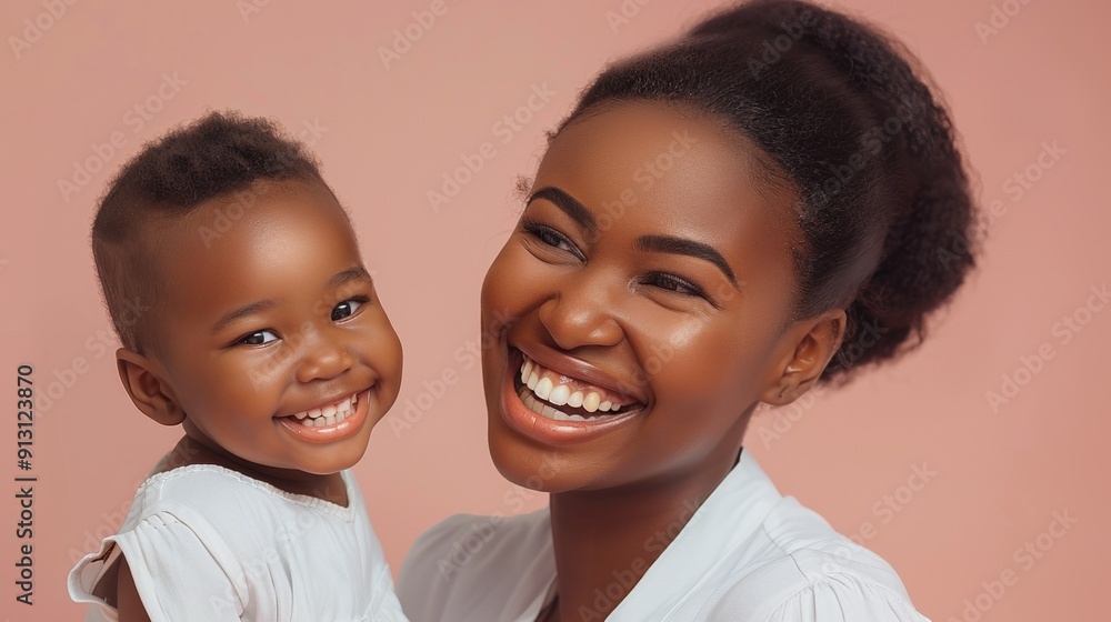 Studio image of a woman admiring her smiling baby, capturing their heartfelt relationship and mutual happiness. Studio image of a woman admiring her smiling baby, capturing their heartfelt relationship and mutual happiness.