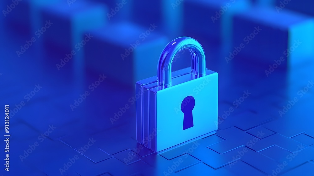 Secure your data with a robust padlock symbolizing strong cybersecurity and data protection concepts. Blue background emphasizes security. Secure your data with a robust padlock symbolizing strong cybersecurity and data protection concepts. Blue background emphasizes security.
