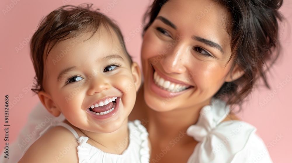 Gentle smiles shared between a mother and her cheerful baby, reflecting their affectionate bond. Gentle smiles shared between a mother and her cheerful baby, reflecting their affectionate bond.
