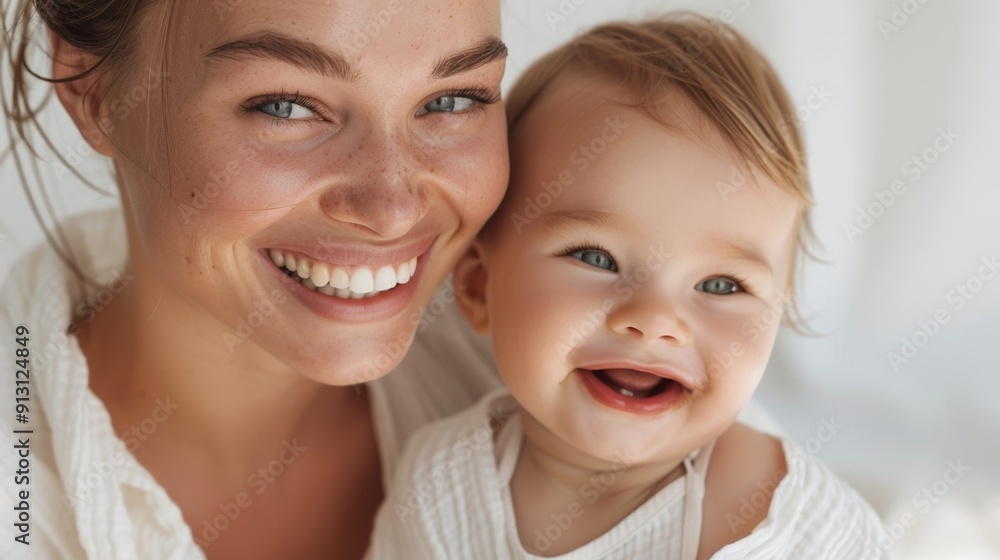 Capturing a tender interaction, a warm studio portrait of a mother and her joyful baby. Capturing a tender interaction, a warm studio portrait of a mother and her joyful baby.