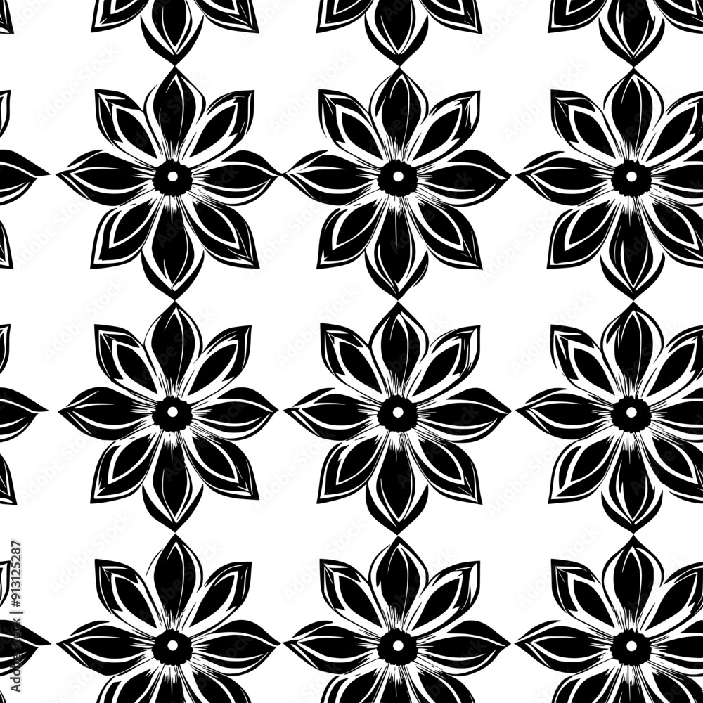 Alternating flower patterns in a rhythmic sequence, seamless pattern vector Alternating flower patterns in a rhythmic sequence, seamless pattern vector