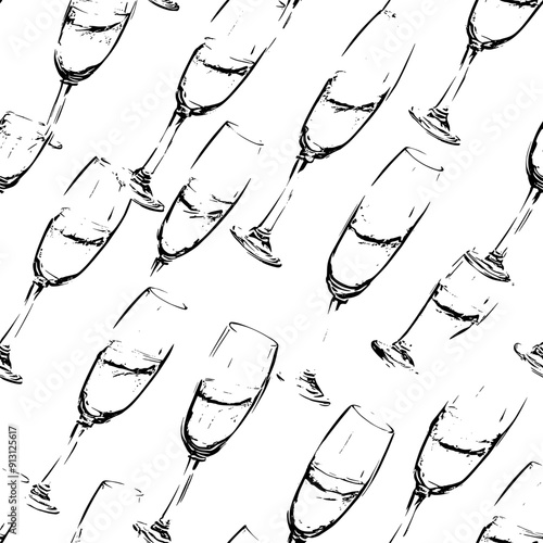 Clinking glasses and toasting flutes in a repetitive sequence, seamless pattern vector