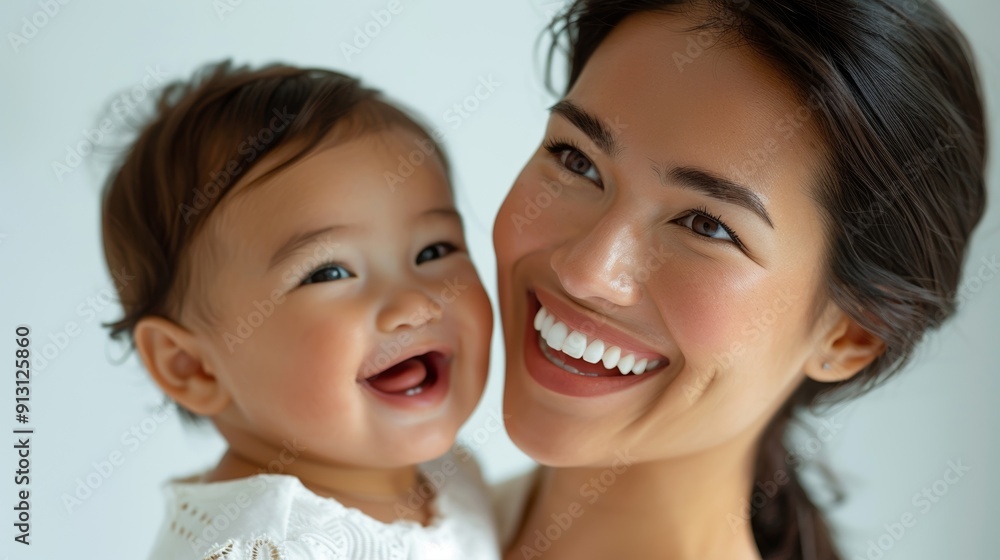 Joyful interaction between a Brazilian mother and her smiling baby, beautifully showcased in a light-filled studio. Joyful interaction between a Brazilian mother and her smiling baby, beautifully showcased in a light-filled studio.