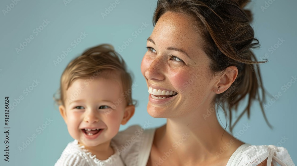 Loving studio photo of a mother and her delighted baby, radiating warmth and affection. Loving studio photo of a mother and her delighted baby, radiating warmth and affection.