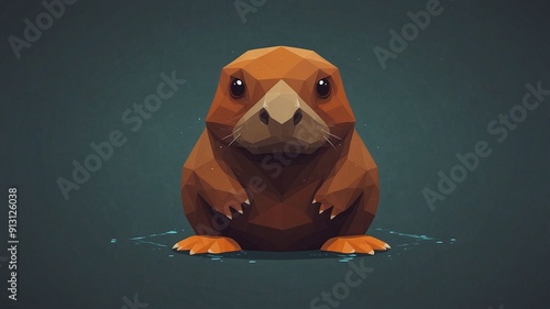 Low-Poly Platypus with Geometric Design on Minimalistic Blue Background photo