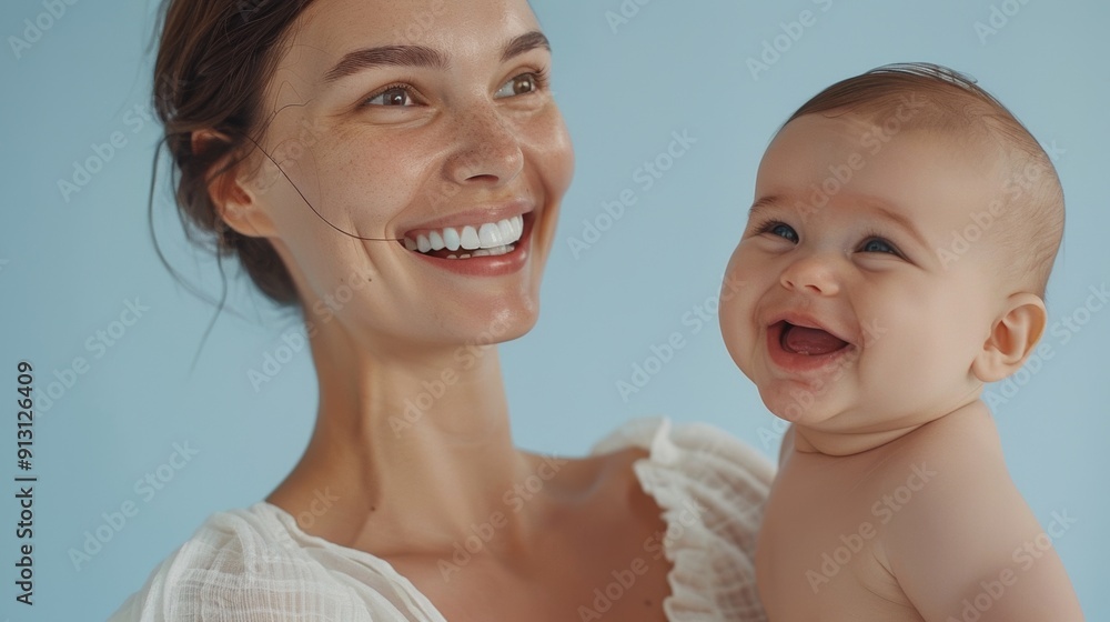 Capturing a tender moment, a warm studio image of a mother and her cheerful baby in a serene studio. Capturing a tender moment, a warm studio image of a mother and her cheerful baby in a serene studio.
