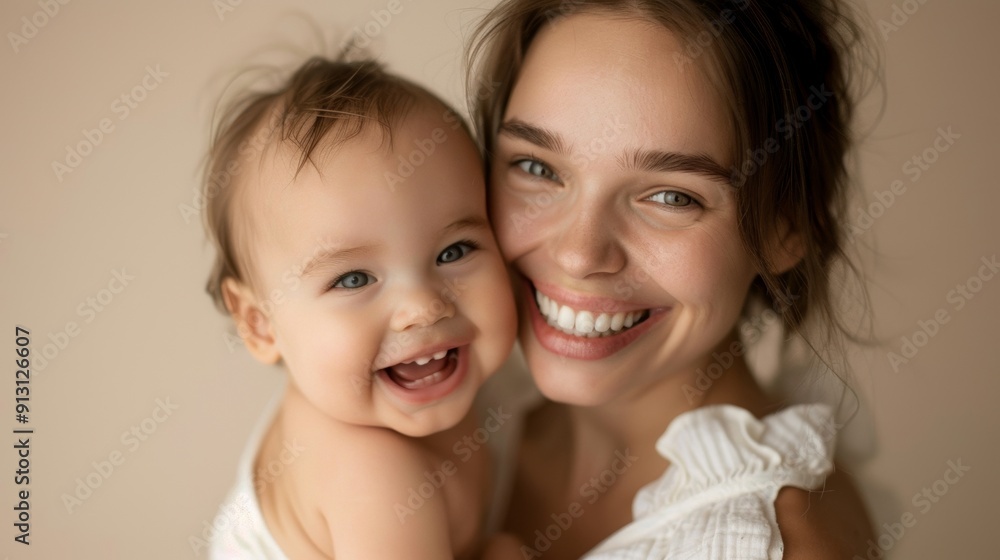 Joyful interaction between a mother and her baby is captured with warmth and tenderness in a serene studio. Joyful interaction between a mother and her baby is captured with warmth and tenderness in a serene studio.