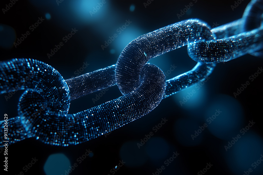 An abstract digital background banner featuring a chain with connecting data points in blue and black colors. An abstract digital background banner featuring a chain with connecting data points in blue and black colors.