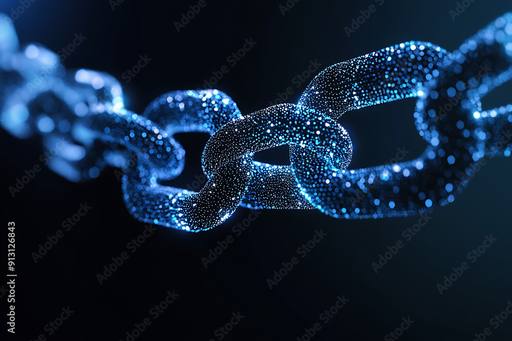 An abstract digital background banner featuring a chain with connecting data points in blue and black colors. An abstract digital background banner featuring a chain with connecting data points in blue and black colors.