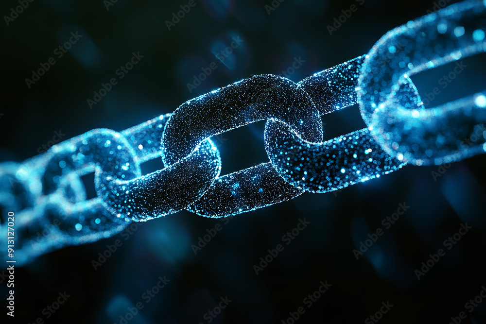 An abstract digital background banner featuring a chain with connecting data points in blue and black colors. An abstract digital background banner featuring a chain with connecting data points in blue and black colors.