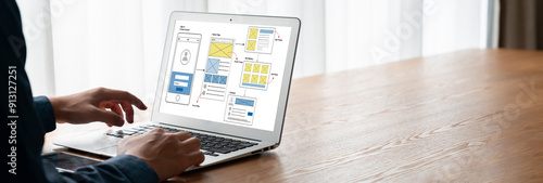 Obraz na płótnie UX UI design process for modish mobile application and website . Creative prototype of wireframe for professional app developer .