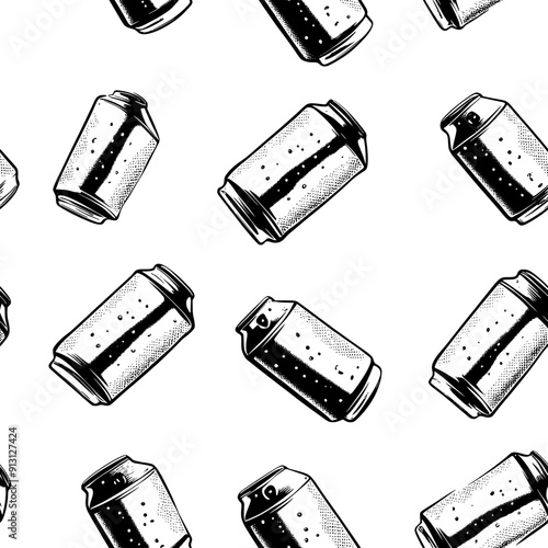 Repeating pattern of energy drink cans on paper, seamless pattern vector