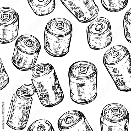Repeating pattern of ginger ale cans on paper, seamless pattern vector