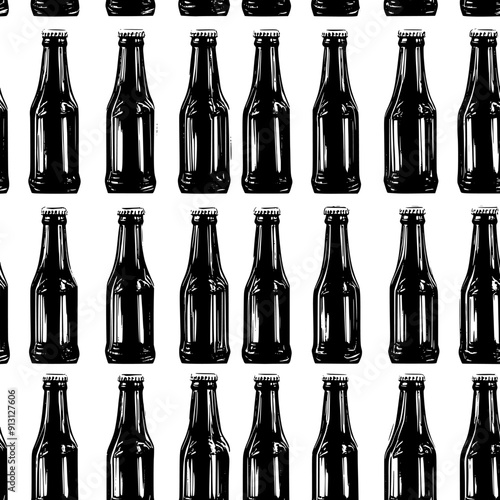 Rows of cider bottles in a regular grid pattern, seamless pattern vector