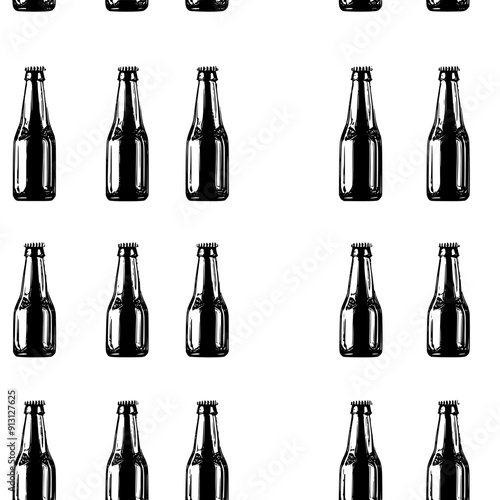Rows of cider bottles in a regular grid pattern, seamless pattern vector