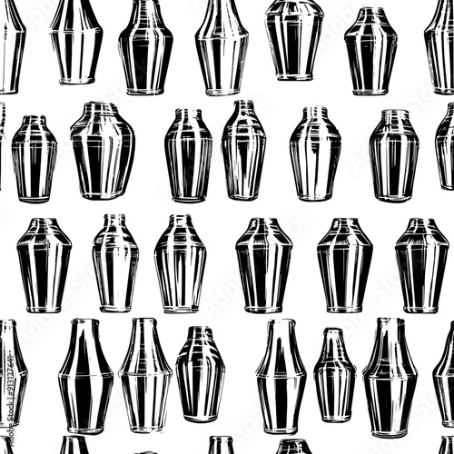 Rows of cocktail shakers in a tessellated design, seamless pattern vector