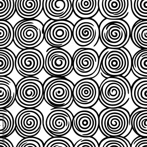 Rows of concentric circles with varying distances, seamless pattern vector