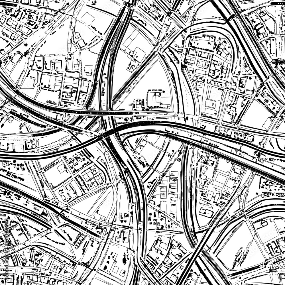 Obraz premium Series of road maps and highway signs in a uniform layout, seamless pattern vector