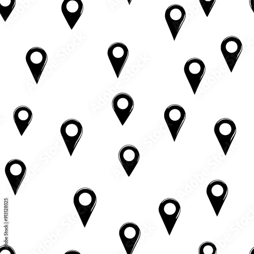Series of location pins in a consistent pattern, seamless pattern vector