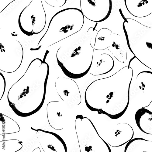 Slices of pear arranged in a layered design, seamless pattern vector