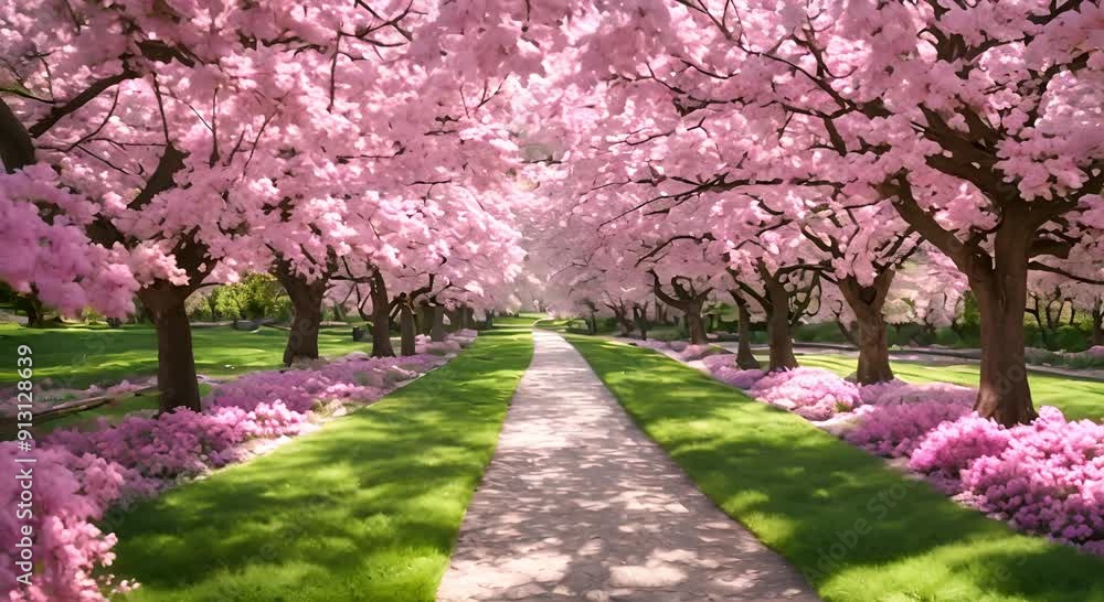 vibrant blooms amidst lush greenery a tranquil landscape vibrant blooms amidst lush greenery a tranquil landscape